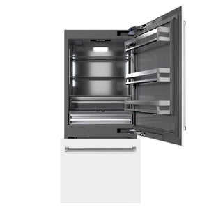 ZLINE 36" 19.8 cu. ft. Built-In Bottom Freezer Refrigerator with Water Dispenser and Ice Maker in White Matte with Graphite Gray Interior, GRBIT-WM-36