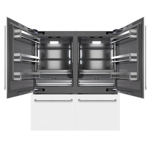 ZLINE 72" 39.6 cu. ft. French Door Built-In Bottom Freezer Refrigerator with Water Dispensers and Ice Makers in White Matte with Graphite Gray Interior, GRBIT-WM-72