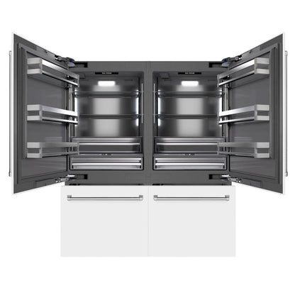 ZLINE 72" 39.6 cu. ft. French Door Built-In Bottom Freezer Refrigerator with Water Dispensers and Ice Makers in White Matte with Graphite Gray Interior, GRBIT-WM-72