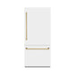 ZLINE Autograph 36" 19.8 cu. ft. Built-In Bottom Freezer Refrigerator with Water Dispenser and Ice Maker in White Matte with Graphite Gray Interior and Polished Gold Accents, GRBITZ-WM-36-G