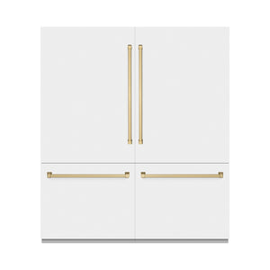 ZLINE Autograph 72" 39.6 cu. ft. French Door Built-In Bottom Freezer Refrigerator with Water Dispensers and Ice Makers in White Matte with Graphite Gray Interior and Champagne Bronze Accents, GRBITZ-WM-72-CB