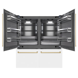 ZLINE Autograph 72" 39.6 cu. ft. French Door Built-In Bottom Freezer Refrigerator with Water Dispensers and Ice Makers in White Matte with Graphite Gray Interior and Champagne Bronze Accents, GRBITZ-WM-72-CB