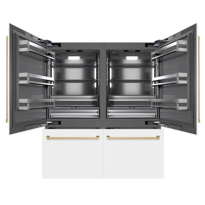 ZLINE Autograph 72" 39.6 cu. ft. French Door Built-In Bottom Freezer Refrigerator with Water Dispensers and Ice Makers in White Matte with Graphite Gray Interior and Champagne Bronze Accents, GRBITZ-WM-72-CB