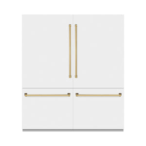 ZLINE Autograph 72" 39.6 cu. ft. French Door Built-In Bottom Freezer Refrigerator with Water Dispensers and Ice Makers in White Matte with Graphite Gray Interior and Polished Gold Accents, GRBITZ-WM-72-G