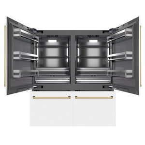 ZLINE Autograph 72" 39.6 cu. ft. French Door Built-In Bottom Freezer Refrigerator with Water Dispensers and Ice Makers in White Matte with Graphite Gray Interior and Polished Gold Accents, GRBITZ-WM-72-G