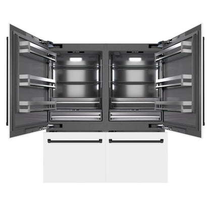 ZLINE Autograph 72" 39.6 cu. ft. French Door Built-In Bottom Freezer Refrigerator with Water Dispensers and Ice Makers in White Matte with Graphite Gray Interior and Matte Black Accents, GRBITZ-WM-72-MB