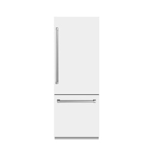 ZLINE 30" 16.1 cu. ft. Built-In Bottom Freezer Refrigerator with Water Dispenser and Ice Maker in White Matte with Graphite Gray Interior, GRBIV-WM-30