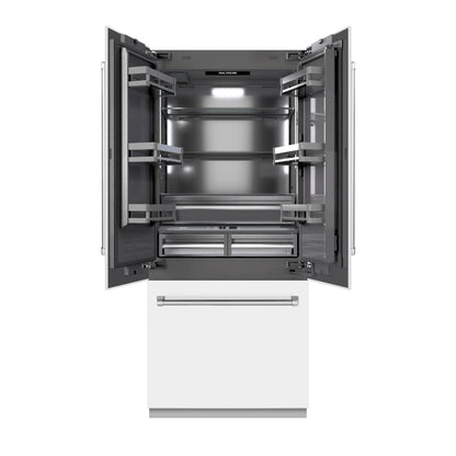 ZLINE 36" 19.6 cu. ft. French Door Built-In Bottom Freezer Refrigerator with Water Dispenser and Ice Maker in White Matte with Graphite Gray Interior, GRBIV-WM-36