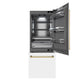 ZLINE Autograph Edition 30" 16.1 cu. ft. Built-In Bottom Freezer Refrigerator with Water Dispenser and Ice Maker in White Matte with Graphite Gray Interior and Polished Gold Accents, GRBIVZ-WM-30-G