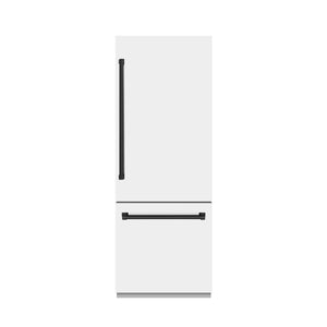 ZLINE Autograph Edition 30" 16.1 cu. ft. Built-In Refrigerator with Water Dispenser and Ice Maker in White Matte with Graphite Gray Interior and Matte Black Accents, GRBIVZ-WM-30-MB