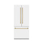 ZLINE Autograph 36" 19.6 cu. ft. French Door Built-In Bottom Freezer Refrigerator with Water Dispenser and Ice Maker in White Matte with Graphite Gray Interior and Polished Gold Accents, GRBIVZ-WM-36-G