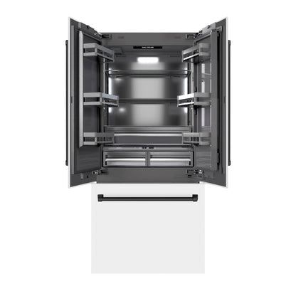 ZLINE Autograph 36" 19.6 cu. ft. French Door Built-In Bottom Freezer Refrigerator with Water Dispenser and Ice Maker in White Matte with Graphite Gray Interior and Matte Black Accents, GRBIVZ-WM-36-MB