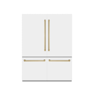ZLINE Autograph Edition 60" 32.2 cu. ft. French Door Built-In Refrigerator with Water Dispenser and Ice Maker in White Matte with Graphite Gray Interior and Champagne Bronze Accents, GRBIVZ-WM-60-CB