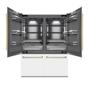 ZLINE Autograph Edition 60" 32.2 cu. ft. French Door Built-In Refrigerator with Water Dispenser and Ice Maker in White Matte with Graphite Gray Interior and Champagne Bronze Accents, GRBIVZ-WM-60-CB