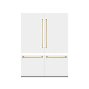 ZLINE Autograph Edition 60" 32.2 cu. ft. French Door Built-In Refrigerator with Water Dispenser and Ice Maker in White Matte with Graphite Gray Interior and Polished Gold Accents, GRBIVZ-WM-60-G