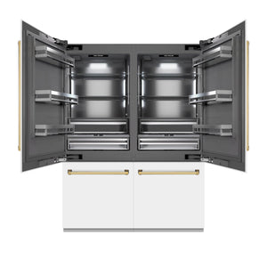 ZLINE Autograph Edition 60" 32.2 cu. ft. French Door Built-In Refrigerator with Water Dispenser and Ice Maker in White Matte with Graphite Gray Interior and Polished Gold Accents, GRBIVZ-WM-60-G