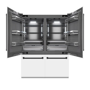 ZLINE Autograph Edition 60" 32.2 cu. ft. French Door Built-In Refrigerator with Water Dispenser and Ice Maker in White Matte with Graphite Gray Interior and Matte Black Accents, GRBIVZ-WM-60-MB
