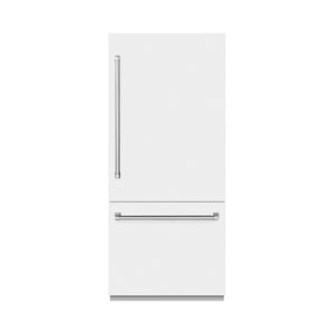 ZLINE 36" 19.8 cu. ft. Built-In Bottom Freezer Refrigerator with Water Dispenser and Ice Maker in White Matte, RBIT-WM-36