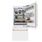 ZLINE Autograph 36" 19.8 cu. ft. Built-In Bottom Freezer Refrigerator with Water Dispenser and Ice Maker in White Matte and Polished Gold Accents, RBITZ-WM-36-G