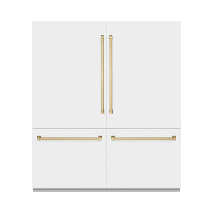 ZLINE Autograph 72" 39.6 cu. ft. French Door Built-In Bottom Freezer Refrigerator with Water Dispensers and Ice Makers in White Matte and Champagne Bronze Accents, RBITZ-WM-72-CB