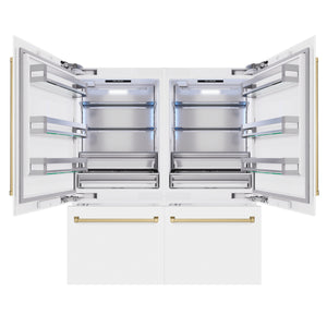 ZLINE Autograph 72" 39.6 cu. ft. French Door Built-In Bottom Freezer Refrigerator with Water Dispensers and Ice Makers in White Matte and Champagne Bronze Accents, RBITZ-WM-72-CB