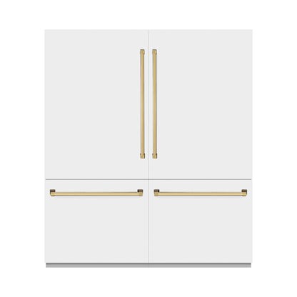 ZLINE Autograph 72" 39.6 cu. ft. French Door Built-In Bottom Freezer Refrigerator with Water Dispensers and Ice Makers in White Matte and Polished Gold Accents, RBITZ-WM-72-G