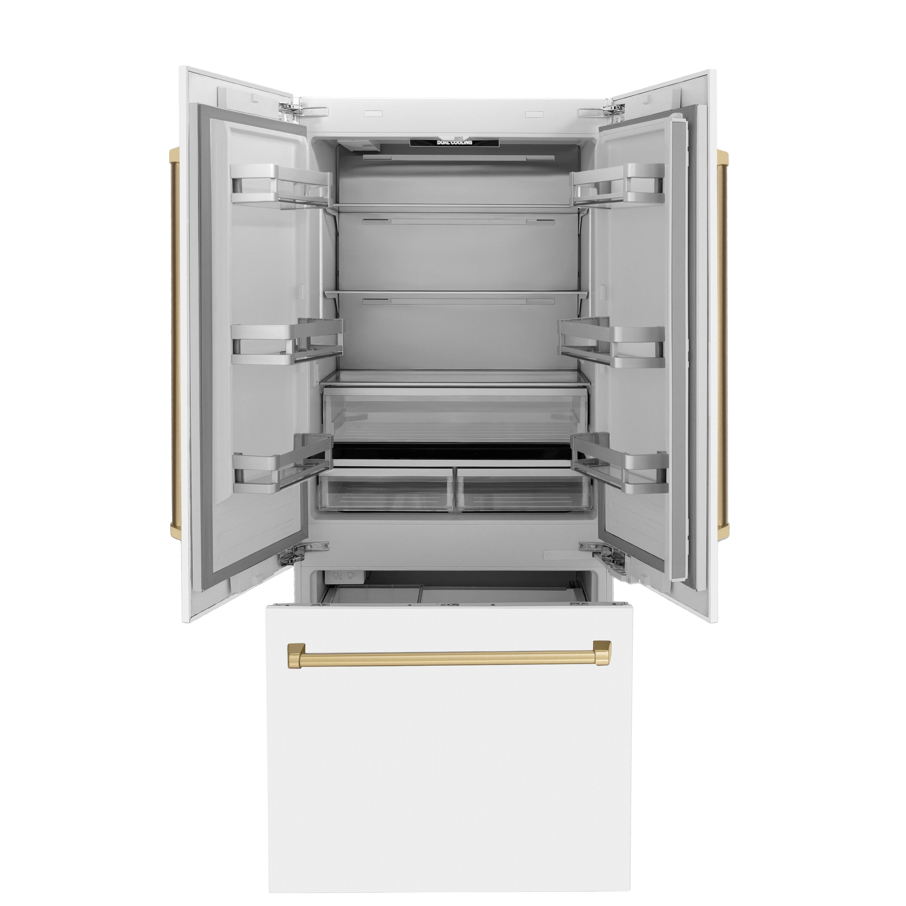 ZLINE 36 In. White Matte Built-In Refrigerator, Bronze Accents