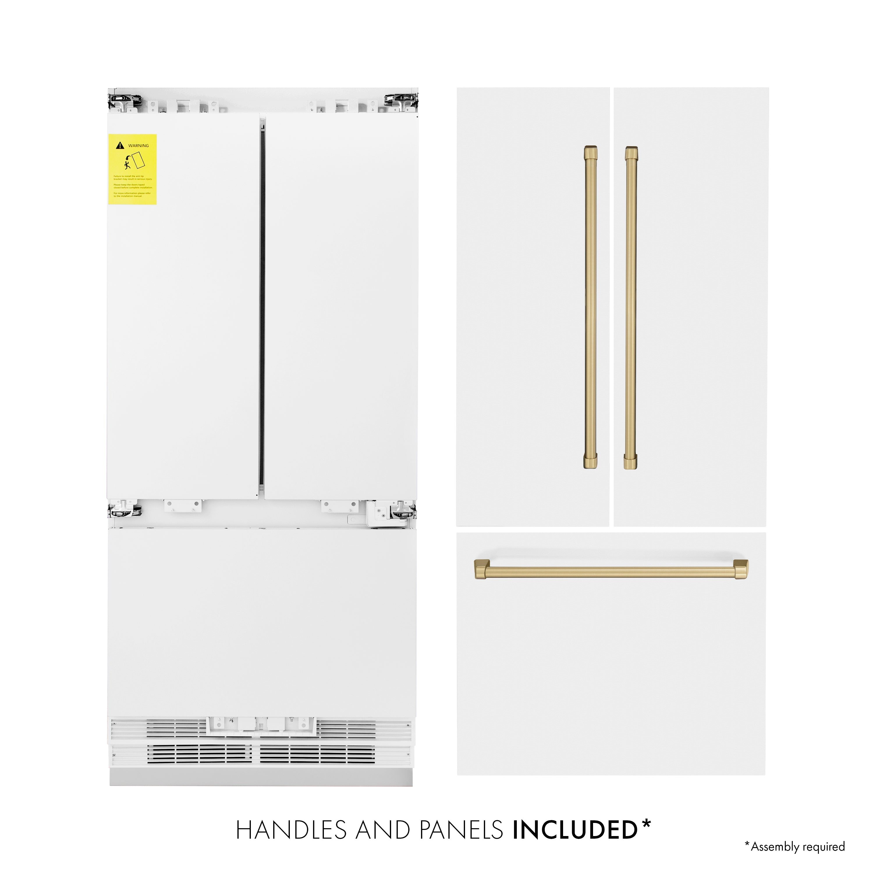 ZLINE 36 In. White Matte Built-In Refrigerator, Bronze Accents