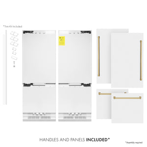 ZLINE 60 In. 32.2 cu. ft. Built-In Refrigerator with Internal Water and Ice Dispenser in White Matte with Gold Accents, RBIVZ-WM-60-G