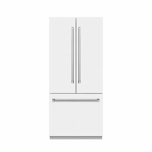 ZLINE 36" 19.6 cu. ft. French Door Built-In Bottom Freezer Refrigerator with Water Dispenser and Ice Maker in White Matte with Stainless Steel Interior, SRBIV-WM-36