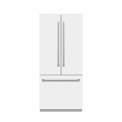 ZLINE 36" 19.6 cu. ft. French Door Built-In Bottom Freezer Refrigerator with Water Dispenser and Ice Maker in White Matte with Stainless Steel Interior, SRBIV-WM-36