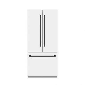 ZLINE Autograph 36" 19.6 cu. ft. French Door Built-In Bottom Freezer Refrigerator with Water Dispenser and Ice Maker in White Matte with Stainless Steel Interior and Matte Black Accents, SRBIVZ-WM-36-MB