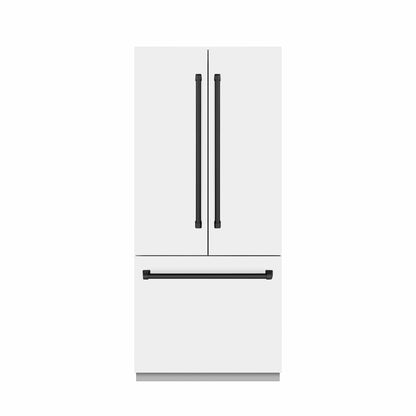 ZLINE Autograph 36" 19.6 cu. ft. French Door Built-In Bottom Freezer Refrigerator with Water Dispenser and Ice Maker in White Matte with Stainless Steel Interior and Matte Black Accents, SRBIVZ-WM-36-MB