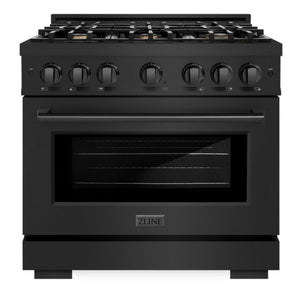 ZLINE 36" 5.2 cu. ft. Select Dual Fuel Range withs in Black Stainless Steel with 6 Brass Burners, HDRB-BR-36