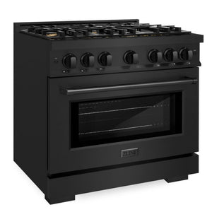 ZLINE 36" 5.2 cu. ft. Select Dual Fuel Range withs in Black Stainless Steel with 6 Brass Burners, HDRB-BR-36