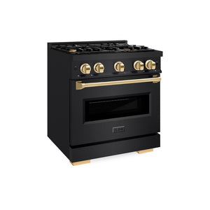 ZLINE Autograph 30" 4.2 cu. ft. Classic Dual Fuel Range with 4 Burners in Black Stainless Steel with Polished Gold Accents, CDRBZ-30-G