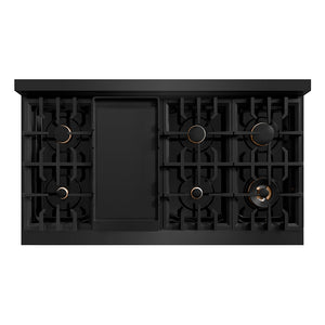 ZLINE 48 In. Rangetop In Black Stainless Steel With 7 Gas Brass Burners, RTB-BR-48