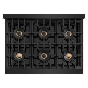 ZLINE Autograph 36" Classic Gas Rangetop with 6 Burner DuoPro™ Cooktop in Black Stainless Steel and Champagne Bronze Accents, PCRTBZ-36-CB