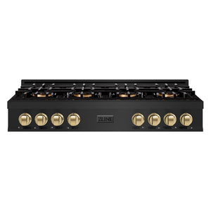 ZLINE Autograph 48" Classic Gas Rangetop with 8 Burner DuoPro™ Cooktop in Black Stainless Steel and Champagne Bronze Accents, PCRTBZ-48-CB