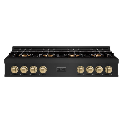 ZLINE Autograph 48" Classic Gas Rangetop with 8 Burner DuoPro™ Cooktop in Black Stainless Steel and Champagne Bronze Accents, PCRTBZ-48-CB
