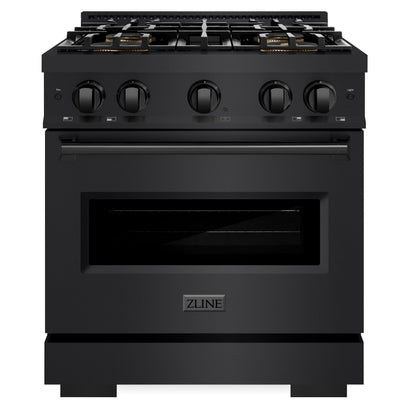 ZLINE 30" 4.2 cu. ft. Classic Dual Fuel Range with 4 Burner DuoPro™ Cooktop and Convection Oven in Black Stainless Steel, PCDRB-30