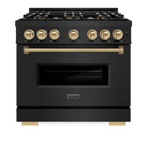 ZLINE Autograph 36" 5.2 cu. ft. Classic Dual Range with 6 Burner DuoPro™ Cooktop and Oven in Black Stainless and Champagne Bronze Accents, PCDRBZ-36-CB