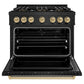 ZLINE Autograph 36" 5.2 cu. ft. Classic Dual Range with 6 Burner DuoPro™ Cooktop and Oven in Black Stainless and Champagne Bronze Accents, PCDRBZ-36-CB