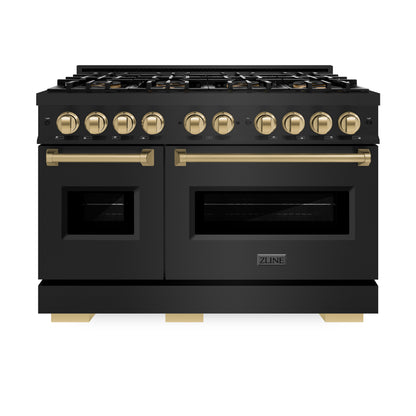 ZLINE Autograph 48" 6.7 cu. ft. Classic Dual Fuel Range with 8 Burner DuoPro™ Cooktop and Dual Ovens in Black and Champagne Bronze Accents, PCDRBZ-48-CB