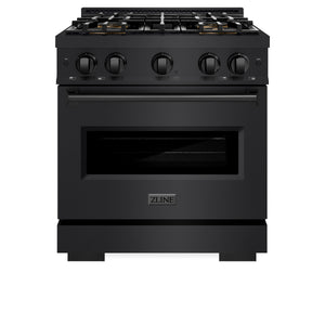 ZLINE 30" 4.2 cu. ft. Classic Gas Range with 4 Burner DuoPro™ Cooktop and Convection Gas Oven in Black Stainless Steel, PCGRB-30