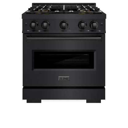 ZLINE 30" 4.2 cu. ft. Classic Gas Range with 4 Burner DuoPro™ Cooktop and Convection Gas Oven in Black Stainless Steel, PCGRB-30