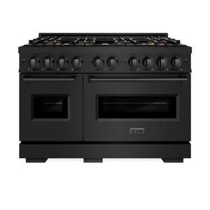 ZLINE 48" 6.7 cu. ft. Classic Gas Range with 8 Burner DuoPro™ Cooktop and Dual Ovens in Black Stainless Steel, PCGRB-48