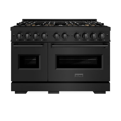 ZLINE 48" 6.7 cu. ft. Classic Gas Range with 8 Burner DuoPro™ Cooktop and Dual Ovens in Black Stainless Steel, PCGRB-48