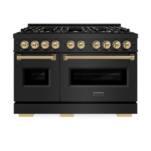 ZLINE Autograph Edition 48" Classic Dual Fuel Range with 8 Burner DuoPro™ Cooktop with Bronze Accents, PCGRBZ-48-CB