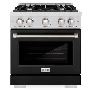 ZLINE 30" 4.2 cu. ft. Select Dual Fuel Range with 4 Burners in DuraSnow® Stainless Steel with Black Matte Door, HDRS-BLM-30
